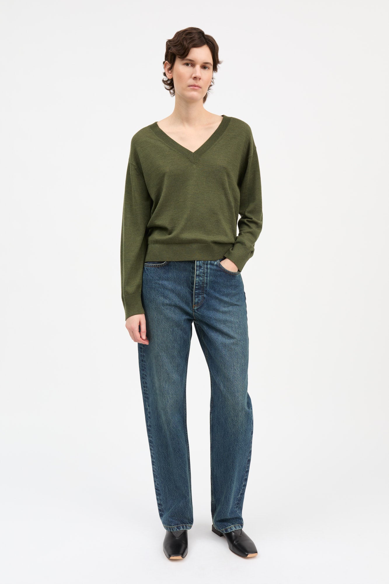 Skall Studio Amethyst V-neck jumper Jumper Green mélange