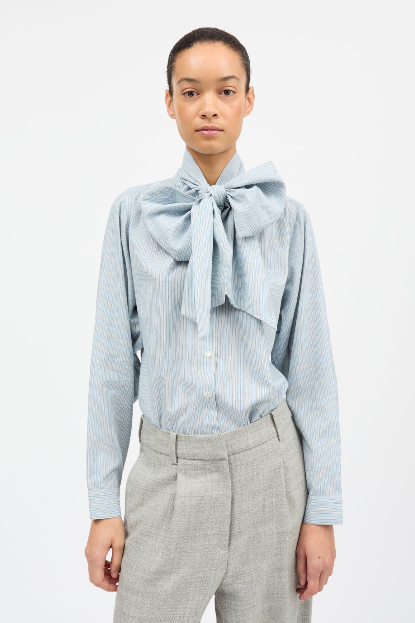 Skall Studio Dalia bow shirt Shirt Tiny blue stripe