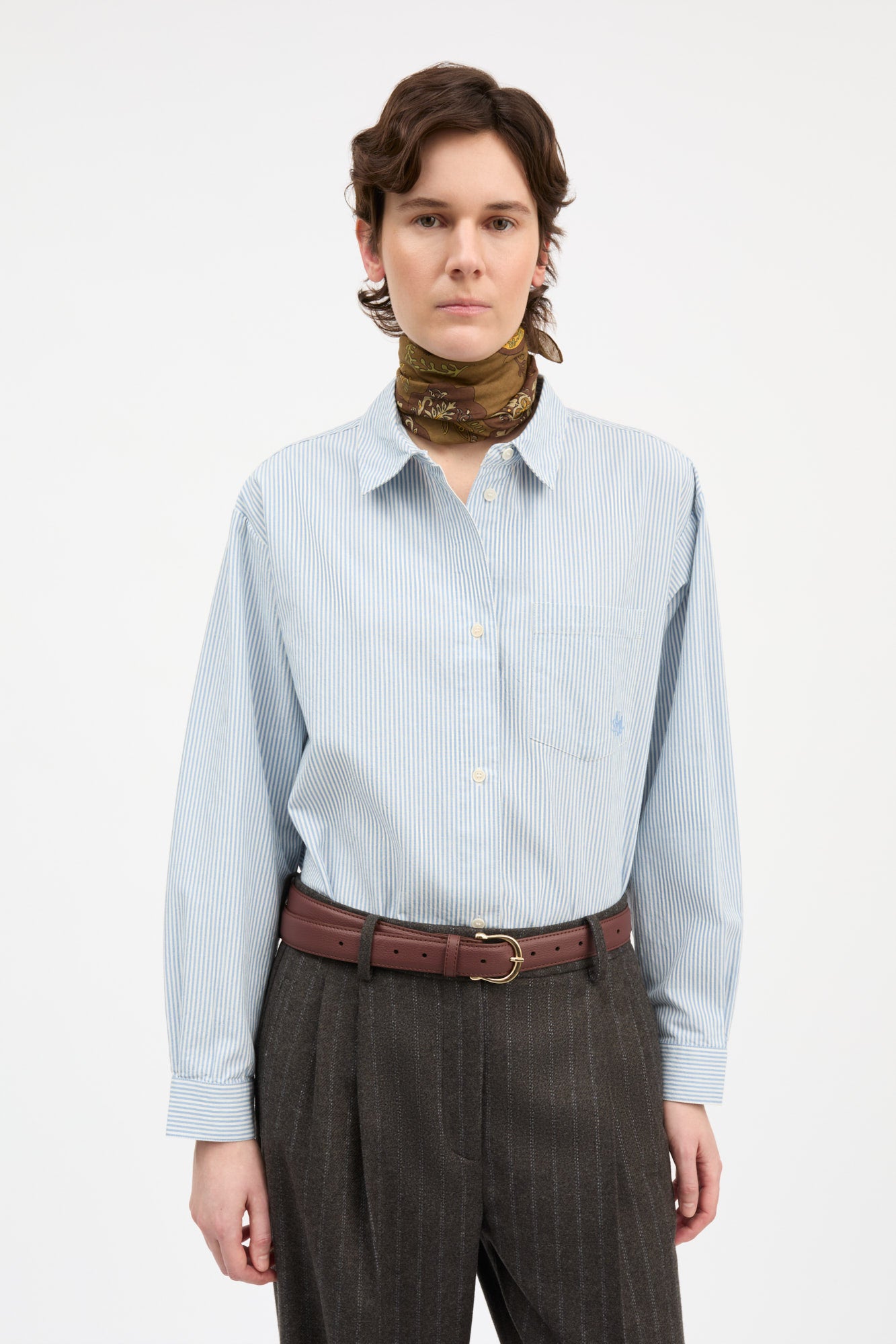 Skall Studio Edgar shirt oxford Shirt Light blue/White stripe