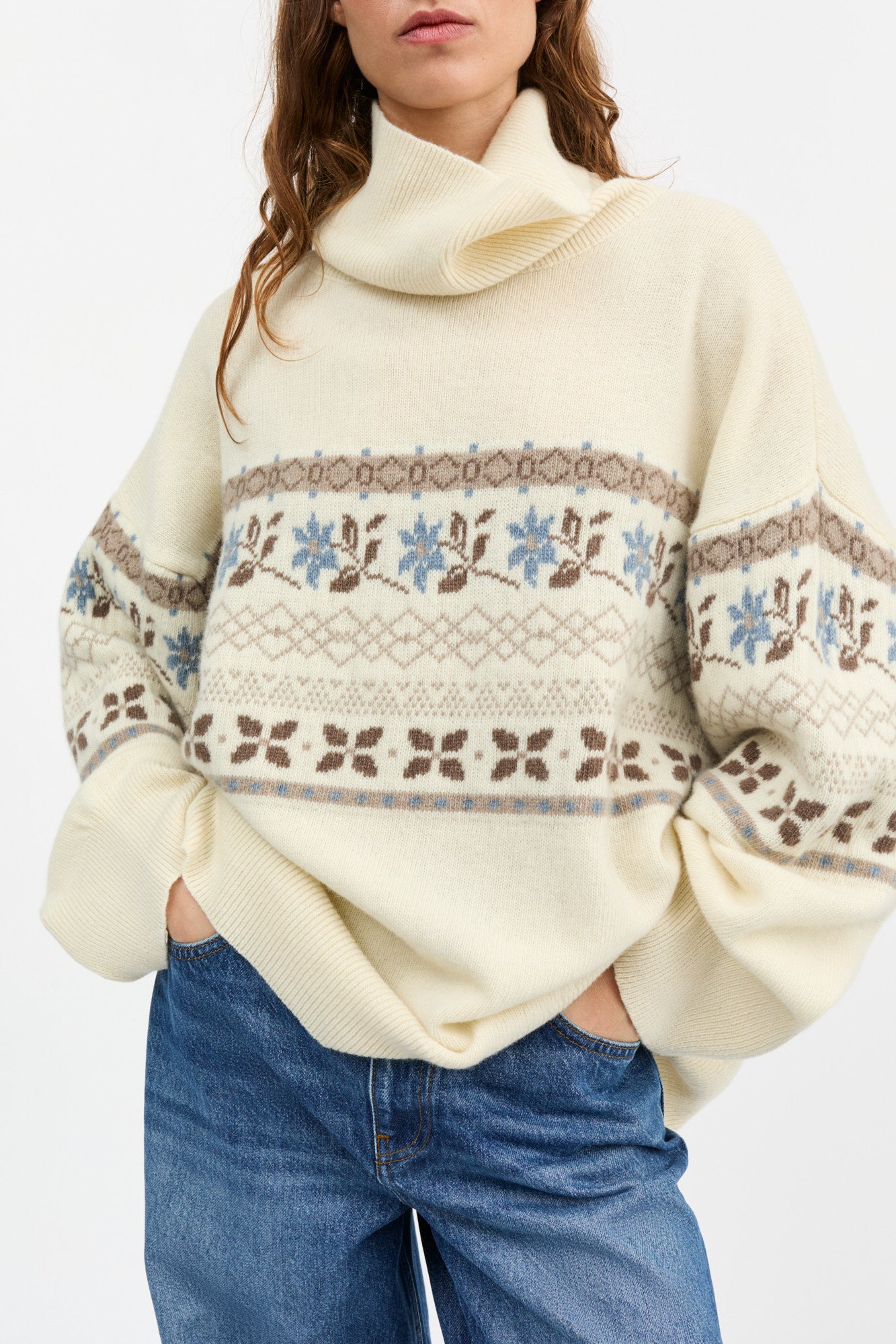 Skall Studio Leonora t-neck Turtleneck Brown/Ecru jacquard