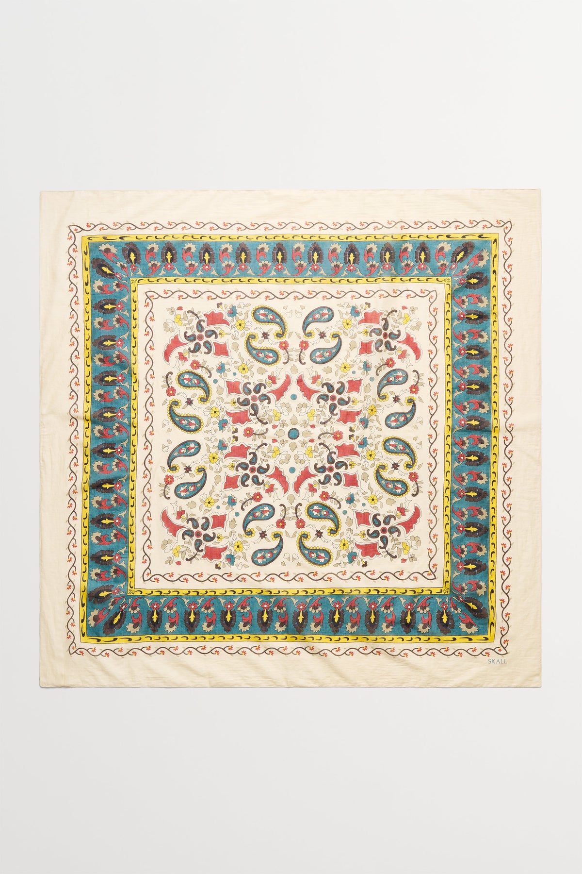 Skall Studio Mafalda scarf 100x100 Scarf Beige/Blue Kalamkari