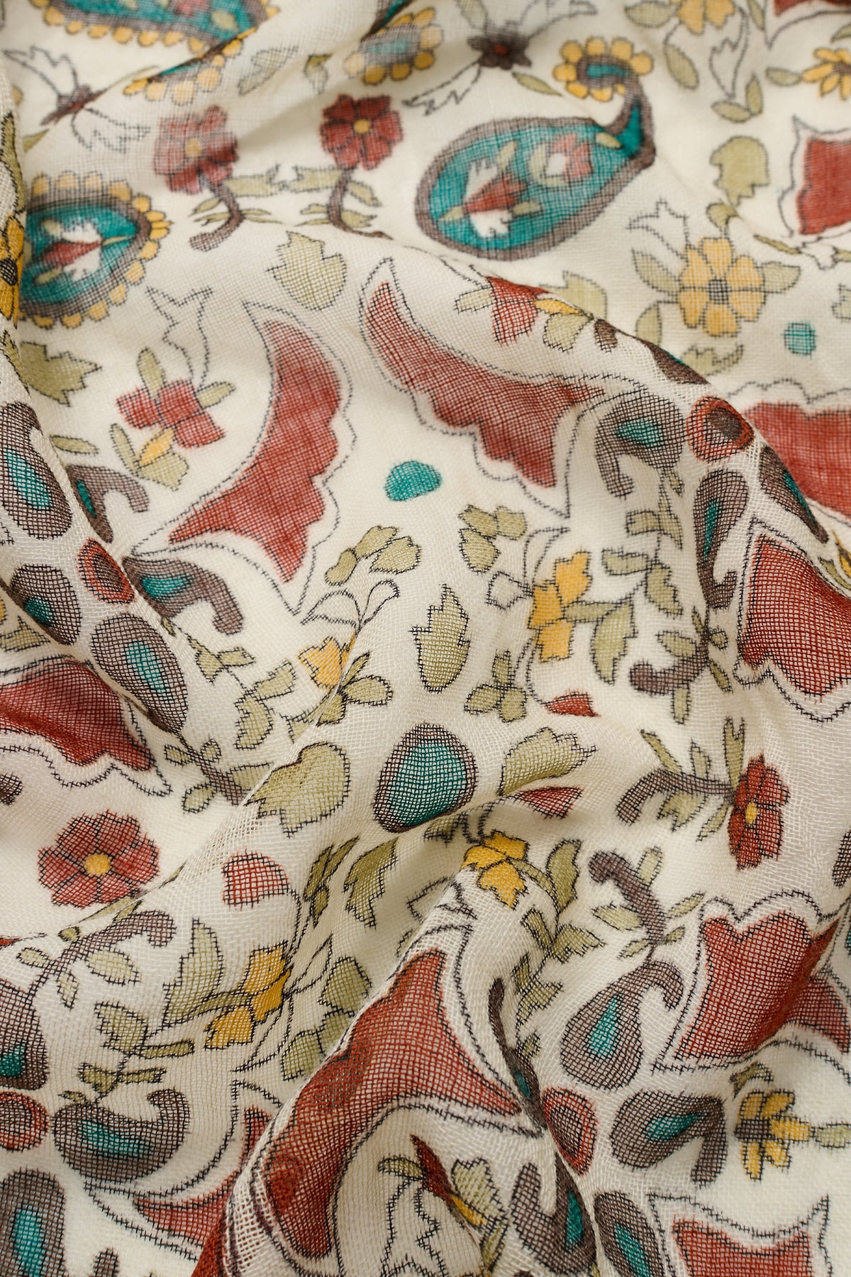 Skall Studio Mafalda wool scarf 90x90 Scarf Beige/Blue Kalamkari