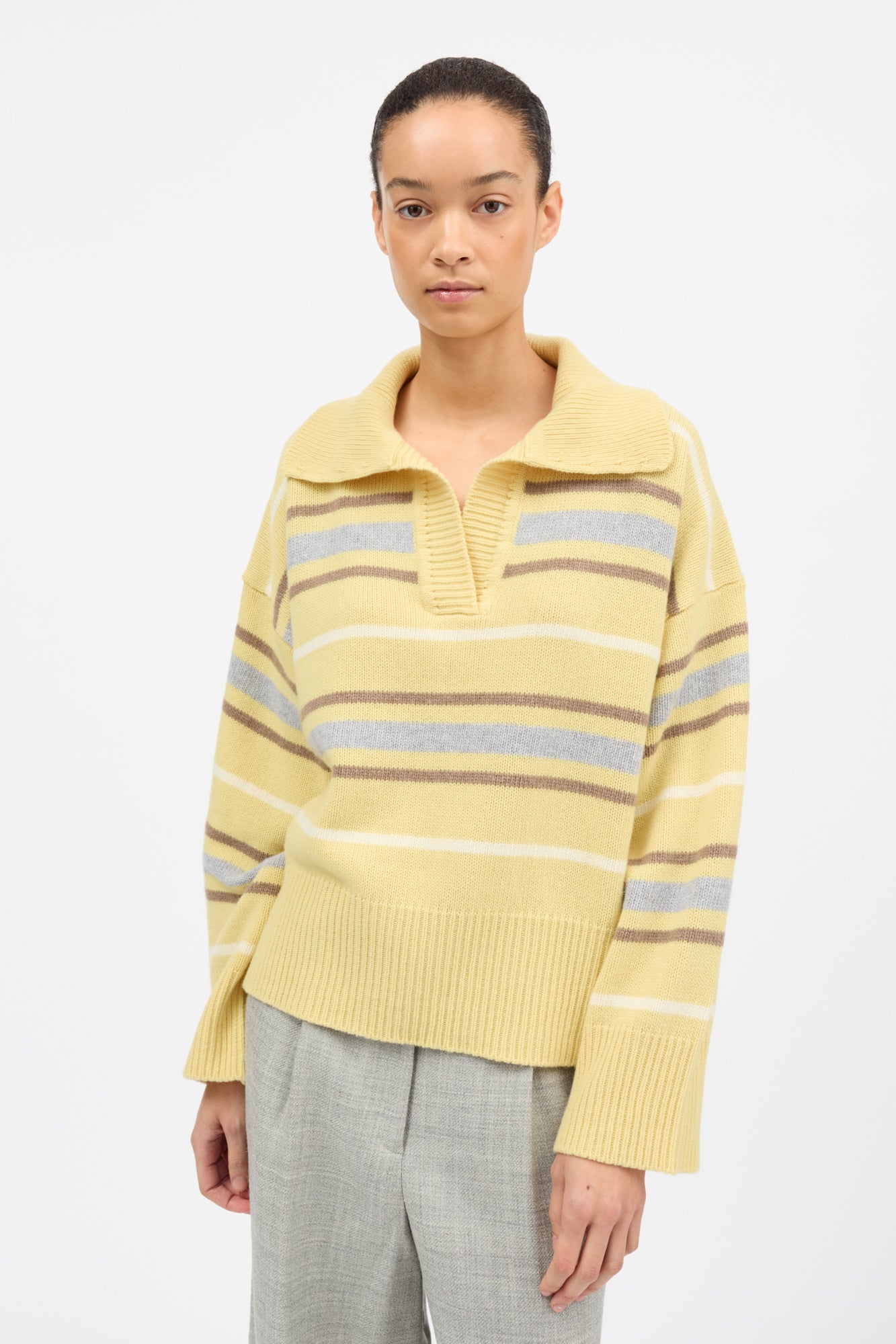 Skall Studio Paul V-neck jumper Jumper Yellow/Grey stripe