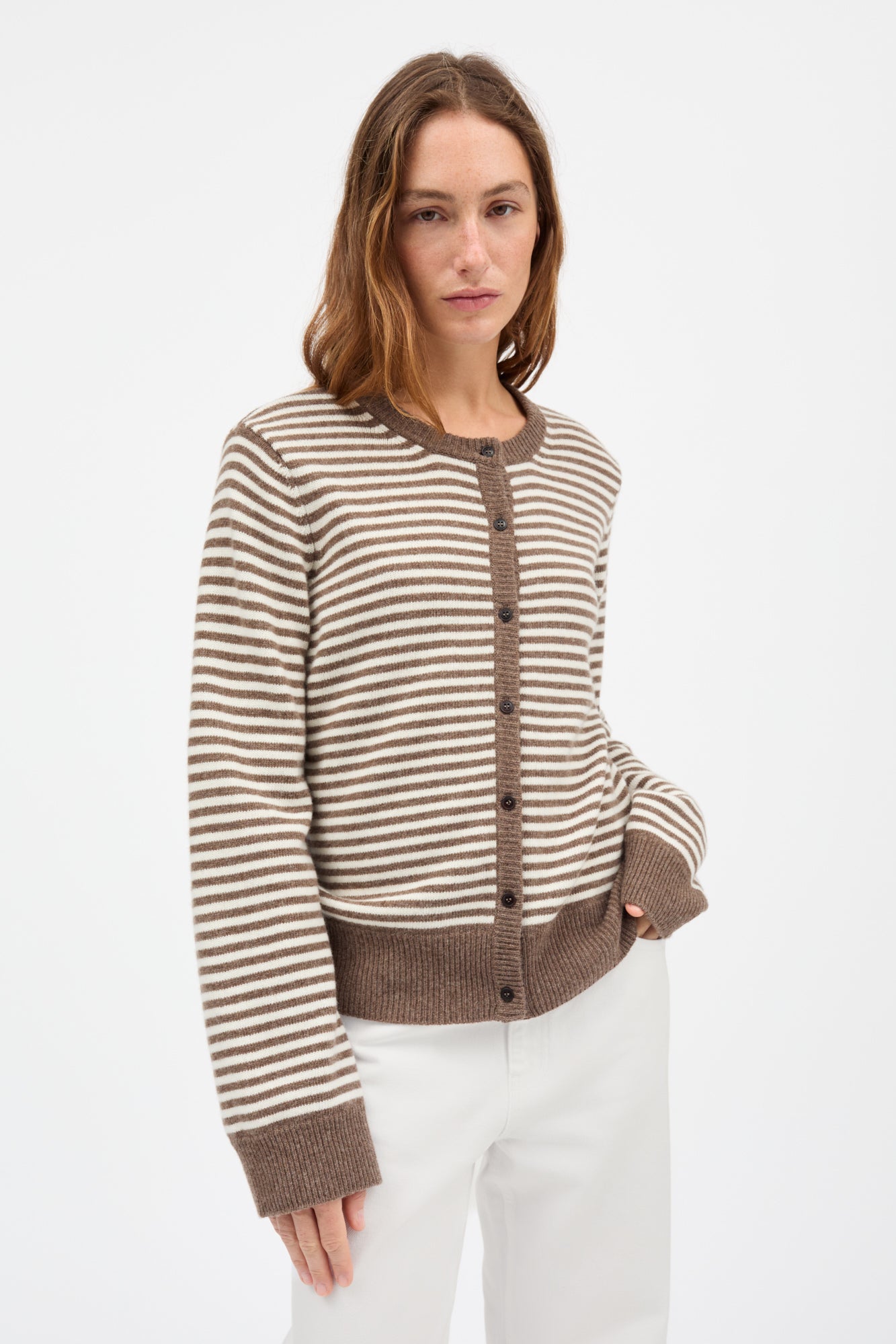 Skall Studio Senna cardigan Cardigan White/Brown mélange stripe