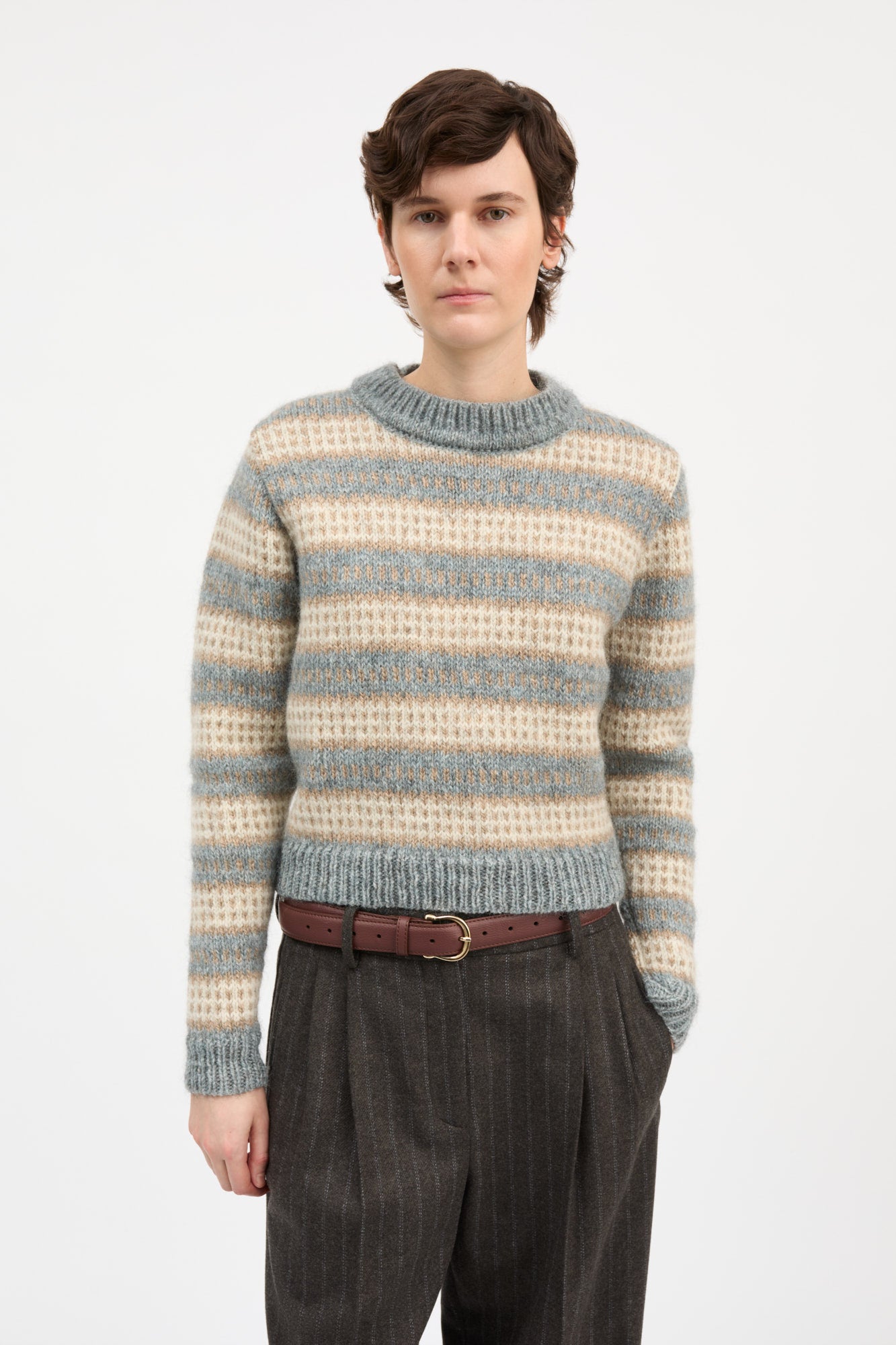 Skall Studio Svala o-neck Jumper Sand/Beige/Stormblue intarsia