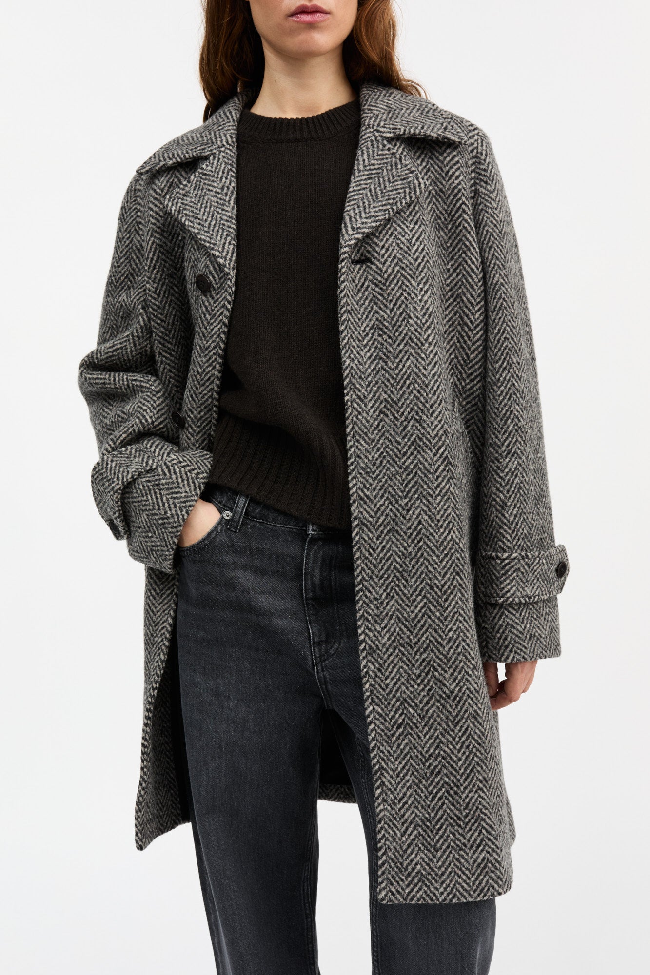 Skall Studio Thea coat Coat Black/Beige herringbone